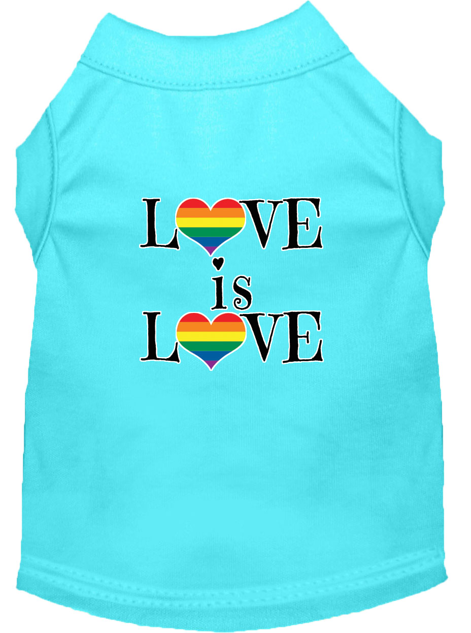 Love is Love Screen Print Dog Shirt Aqua XL